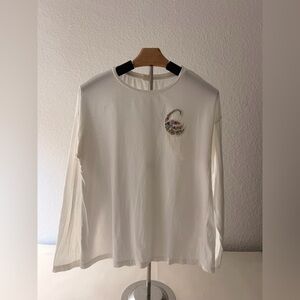 ZARA kids White Long Sleeve Top Colorful Beaded Feather Embellishment Statement